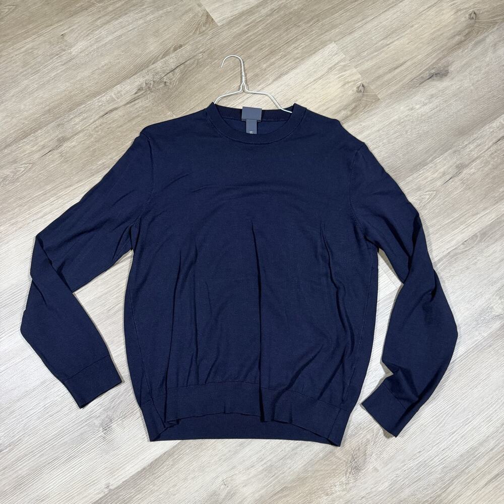 H&M Slim Fit Crew Neck Sweater Mens L Navy Blue Fine Knit Long Sleeve Pullover